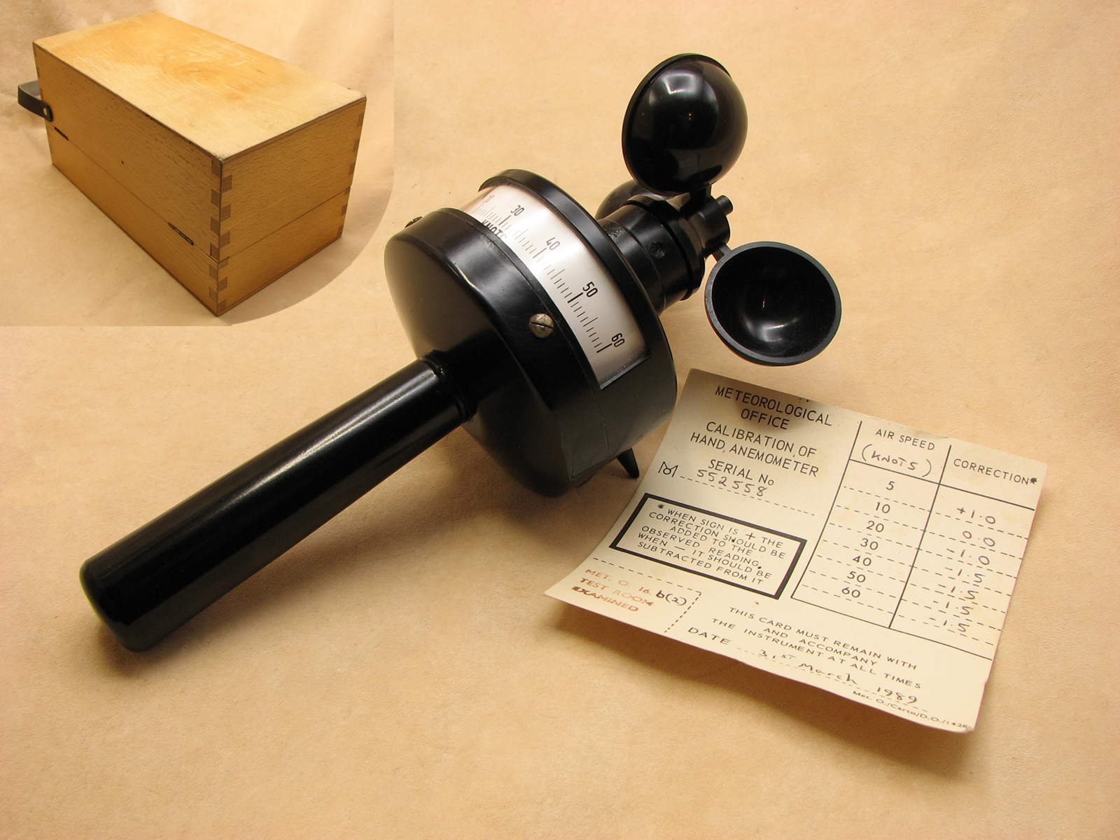 Wilhelm Lambrecht 3 cup hand held anemometer in fitted case